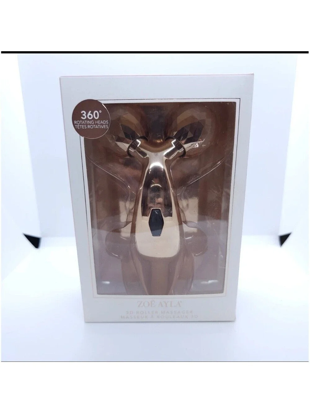 Zoe Ayla 3D Roller Massager Rose Gold Facial Tool 360 Rotating Heads 3DMASS-GO